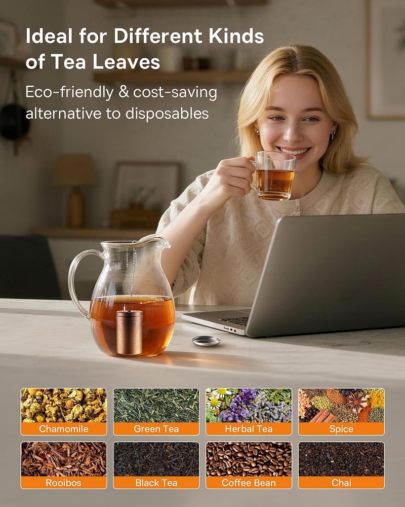 HOUSE AGAIN 2 Pack Tea Strainers for Loose Tea, Extra Fine Mesh Tea Infuser, Updated Slim Threaded Lid & 304 Stainless Steel, Tea Ball Filter Bags Diffusers, Loose Leaf Tea Steeper for Brew Spices - Image 2
